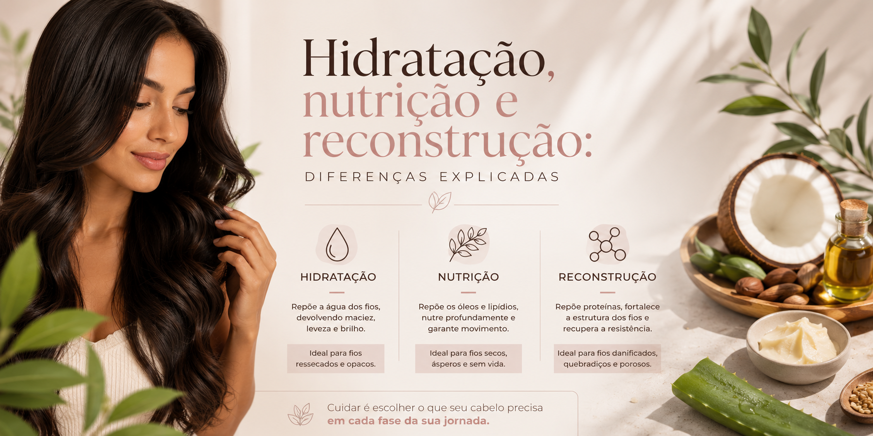 Mulher aplicando máscara de hidratação capilar nos fios para repor a água perdida no dia a dia