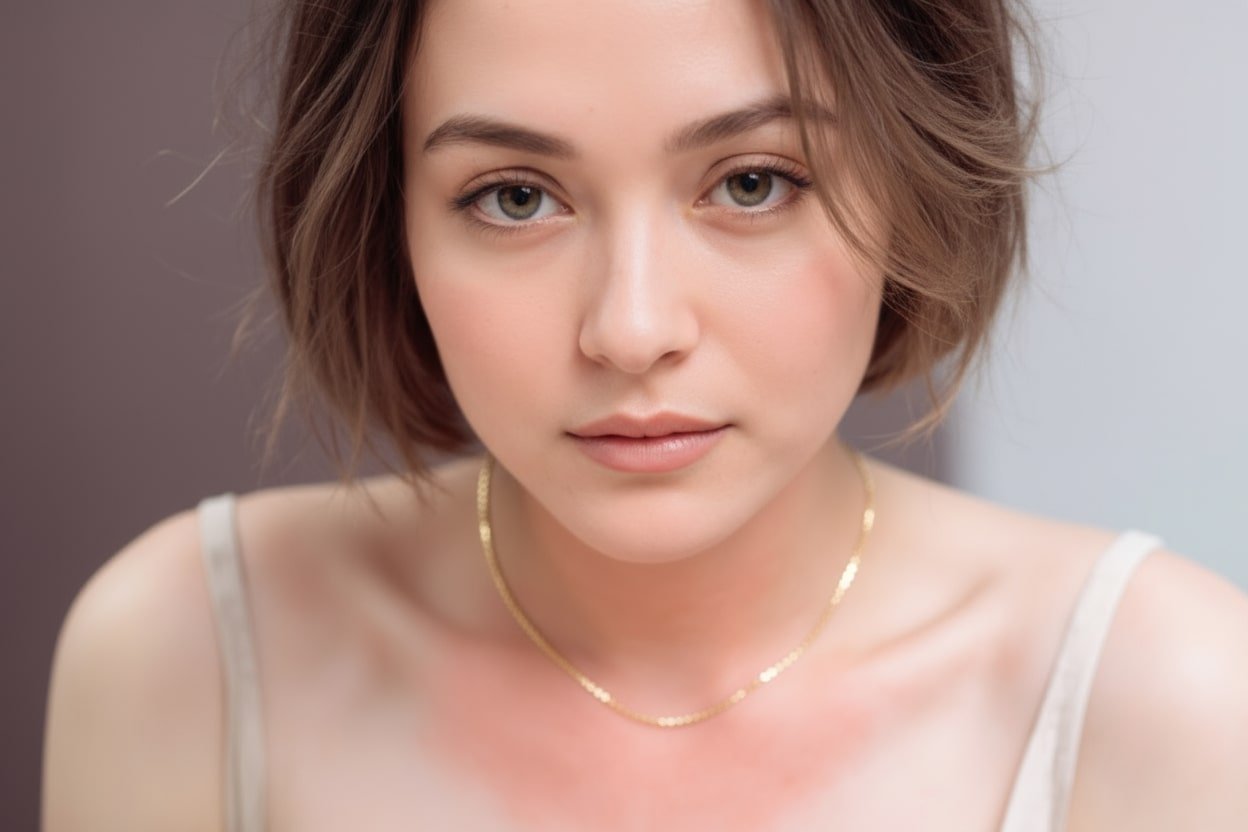 Mulher com subtom de pele frio usando coloração capilar em tom violeta