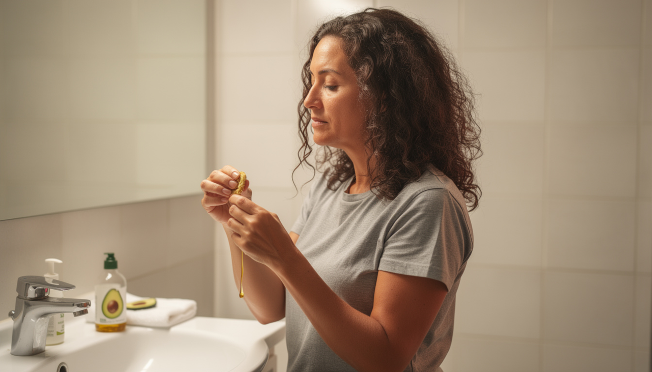 Aplicação de máscara de hidratação e nutrição capilar no cabelo ressecado