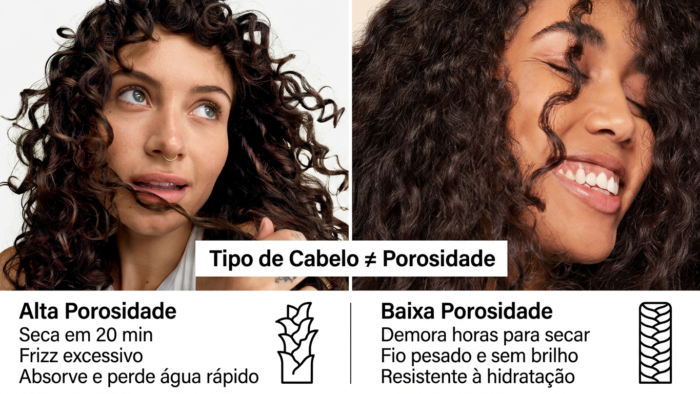 Diagrama de cutícula aberta e fechada explicando a porosidade do cabelo