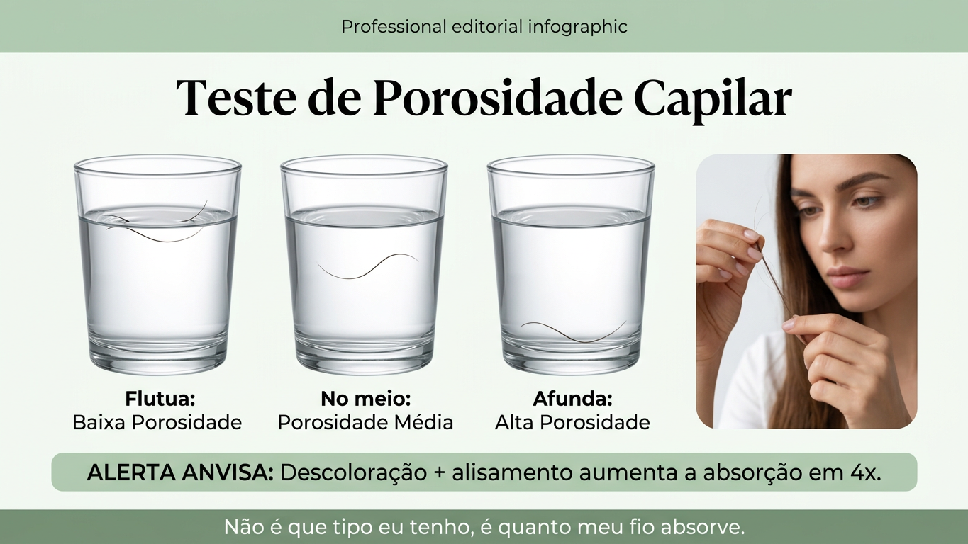 Teste do fio molhado em copo d'água para saber a porosidade do cabelo